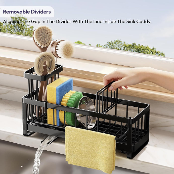 Sponge Holder for Kitchen Sink - Sink Caddy with Brush Holder Self-draining Sponge Caddy Organizer with Divider Stainles