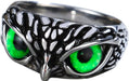 Unisex 316L Stainless Steel Relief Surface Vintage Blue Green Eyed Owl Ring,Size 6-10