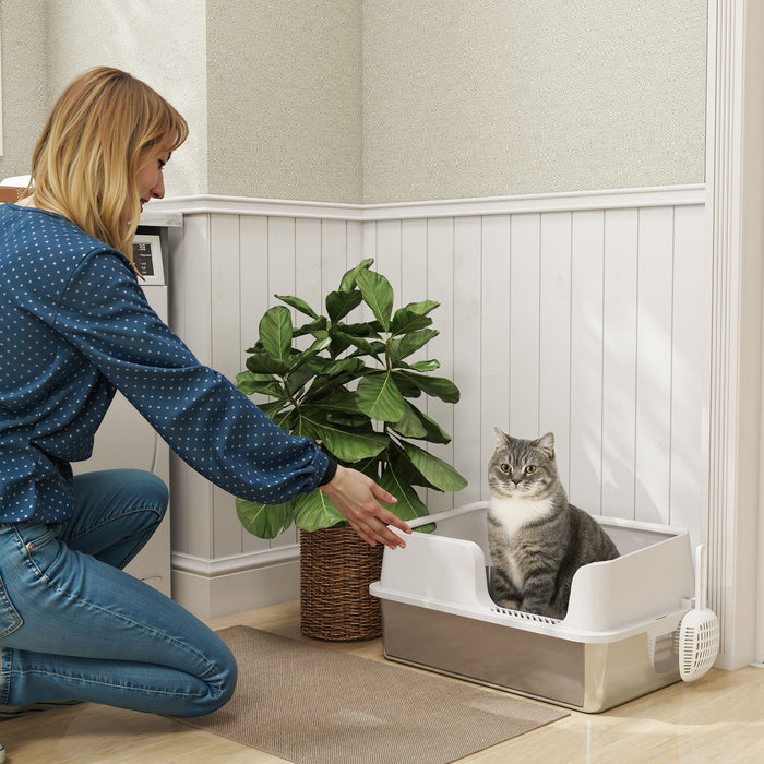 High-Sided Stainless Steel Cat Litter Box