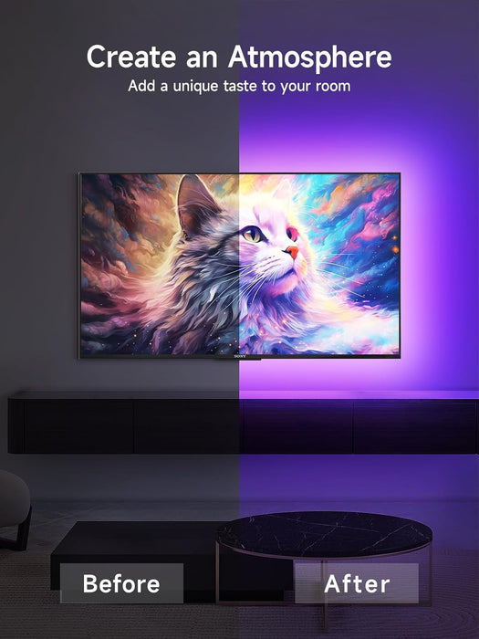 LED Lights for TV, 16.4ft TV LED Backlight for 45-75 Inch TVs, RGB TV Backlight Behind with Music Sync, Smart APP and Button Control Strip Lights USB Powered for Bedroom/Gaming