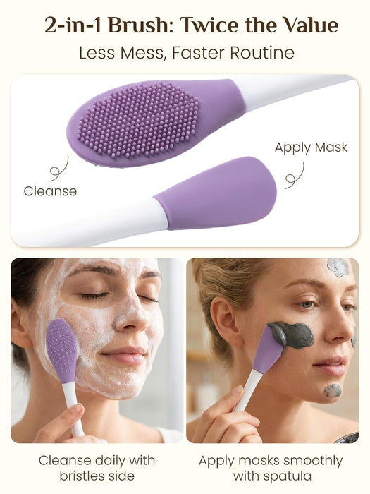Gua Sha and Face Roller Set: Face Skin Care Tools with Facial Cleansing Brush, 2 Silicone Scrubber Pads & Face Sponge, T