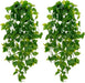 Fake Hanging Plants, 2pcs Artificial Pothos Vines Faux Plants Greenery for Wall Home Living Room Office Indoor Outdoor D