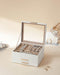 Jewelry Box Organizer, 3-Layer Storage with 2 Drawers, Glass Lid