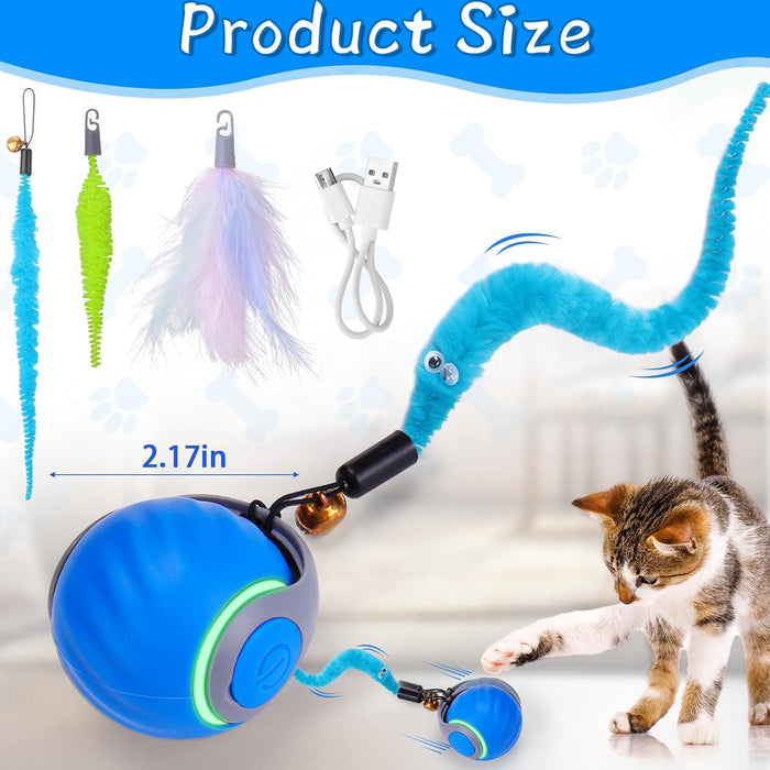Interactive Cat Toy Ball - Automatic Interactive Cat Toys for Indoor Cats with 3 Tails, 2 Speeds Rechargeable Cat Enrich