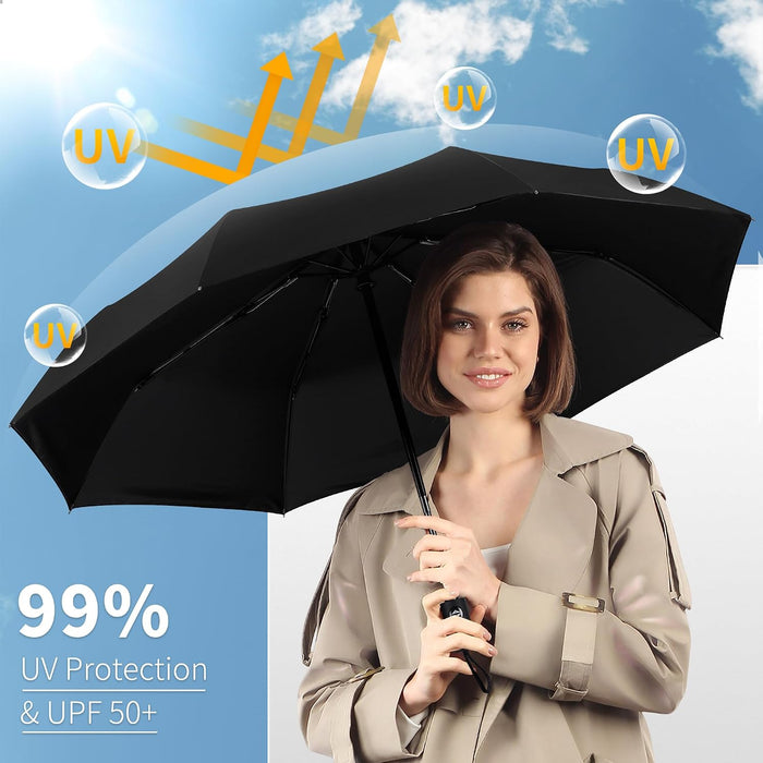 Windproof Travel Umbrella, Automatic Umbrellas for Rain, Portable & Compact Umbrellas for Backpack, Strong UV for Protec