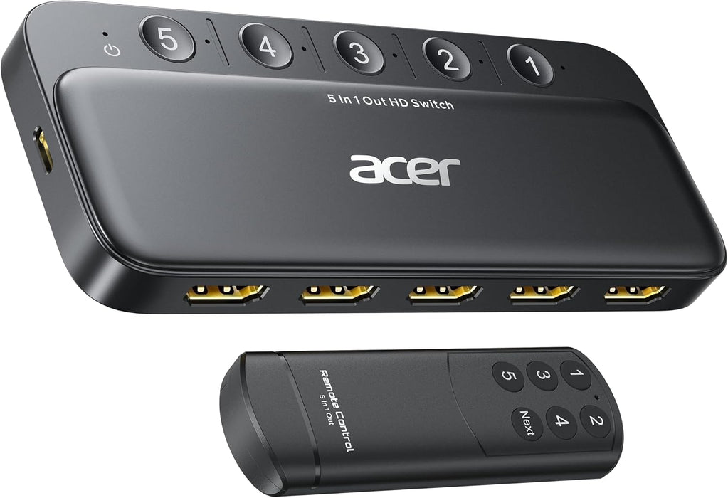 acer 5 in 1 Out HDMI Switch 4K@60Hz HDMI 2.0 with Remote for PS5 Xbox TV