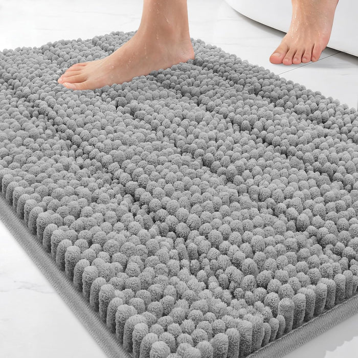 Small Bath Rug Mat,24x17 Chenille Non Slip Gray Bathroom Shower Mat