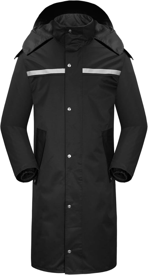 High-Visibility Reflective Waterproof Long Raincoat — Black XL