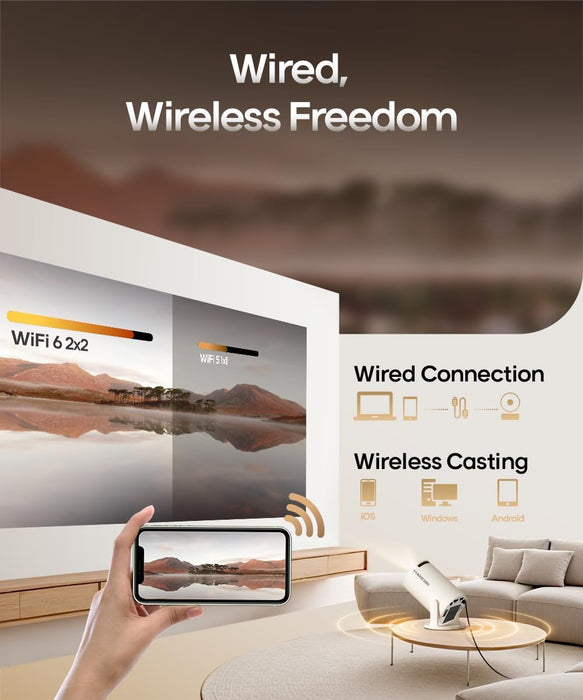 2026 Upgraded HY300PRO Mini Projector with WiFi and Bluetooth, Portable Projector 4K Support, Auto Keystone, 180 Degree Rotation, Smart Proyector for Home Outdoor