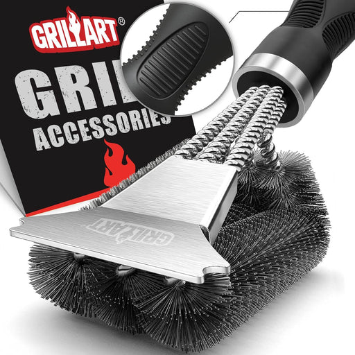 Grill Brush, 18'' Extra-Strong Handle, BBQ Cleaner with Scraper