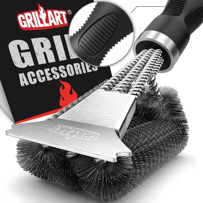 Grill Brush, 18'' Extra-Strong Handle, BBQ Cleaner with Scraper