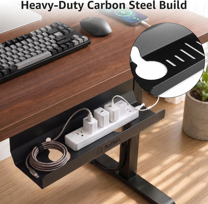 Under Desk Cable Management Tray (16.5 in, Metal, Black)