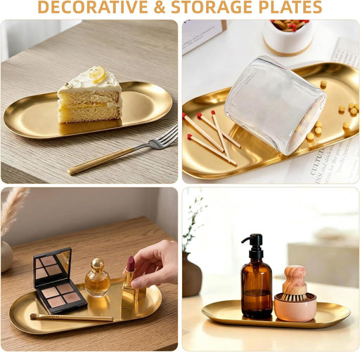 2 Pcs Gold Stainless Steel Decorative Trays, 9" Perfume Trays for Bathroom