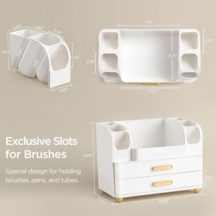 Makeup Organizer for Vanity with Brush Holder, Large Bathroom Countertop Cosmetic Organizer Skin Care Storage, Easy to S