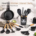 39 PCS Kitchen Utensils Set, Silicone Cooking Utensil Sets with Wooden Handle, 446°F Heat Resistant Food Grade Spatula Set, BPA Free Kitchen Gadgets Tools Set & Spoons for Nonstick Cookware