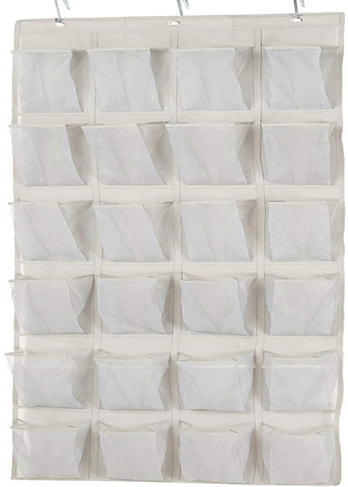 24 Medium Mesh Pocket Over-the-Door Hanging Shoe Organizer, Space Saving Shoe Storage, Light Grey