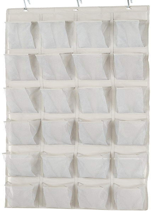 24 Medium Mesh Pocket Over-the-Door Hanging Shoe Organizer, Space Saving Shoe Storage, Light Grey