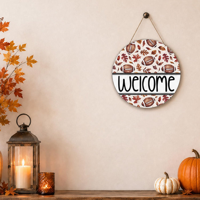 Smile Fall Football Welcome Wooden Round Door Hanger