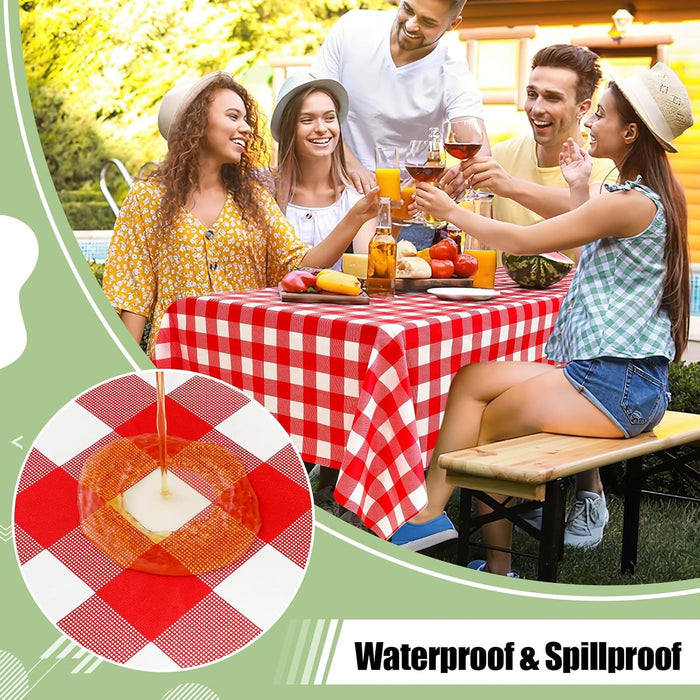 4 Packs Buffalo Disposable Table Cloth, 54 x 108 Inch Waterproof Plastic Tablecloth, Rectangle Red and White Checkered T