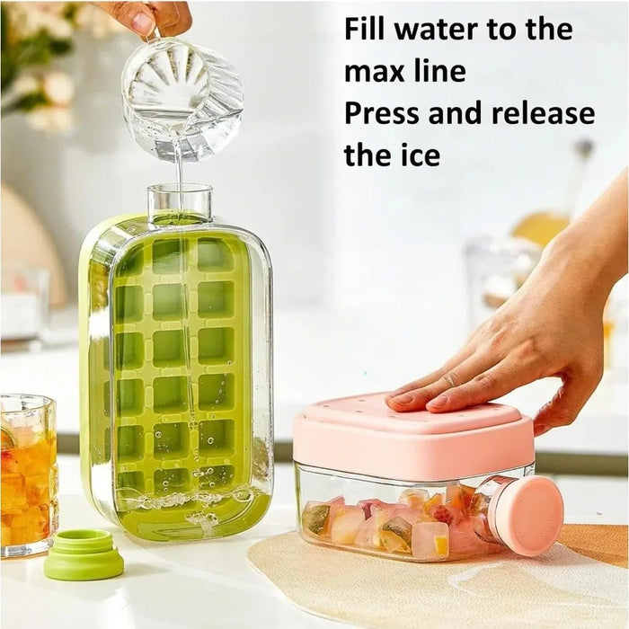 Touch-Free Ice Cube Bottle with Storage Bin