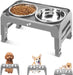 Elevated Dog Bowls for Small Medium Dogs, 3 Height Adjustable Raised Stand with 2 Thick 6" Stainless Steel Food Bowls, Non-Slip Feeder Adjusts to 2.75", 6", 7.5", Grey