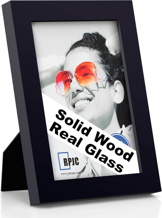 5x7 Solid Wood Picture Frame with Real Glass Cover Black