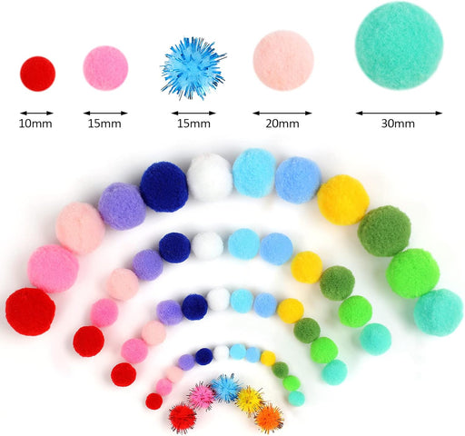 900 PCS Pom Poms, Multicolor Bulk Pom Poms Arts and Crafts, Soft and Fluffy Craft Pom Poms, Assorted Sizes Pompoms, for 