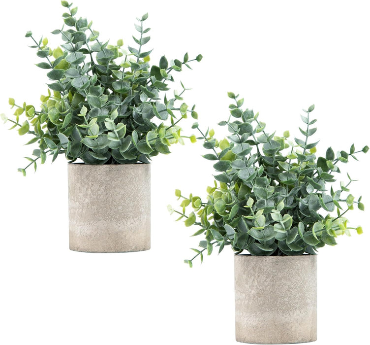 2 Pack Small Fake Plants Eucalyptus Potted,Sage Green