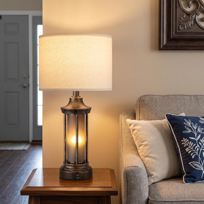 24" Farmhouse Table Lamps for Living Room, Bedside Lamps Set of 2
