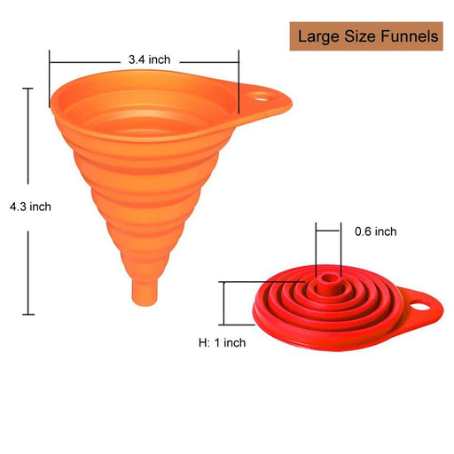 Kitchen Funnel Set 4 Pack, Small and Large, Kitchen Gadgets Accessories Foldable Silicone Collapsible Funnels for Fillin
