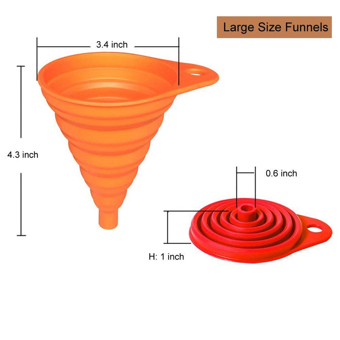 Kitchen Funnel Set 4 Pack, Small and Large, Kitchen Gadgets Accessories Foldable Silicone Collapsible Funnels for Fillin