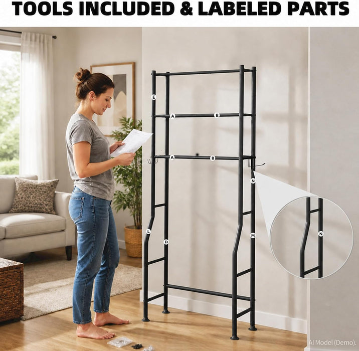 3-Tier Over Toilet Storage, Anti-Tilt, 64" H, Black