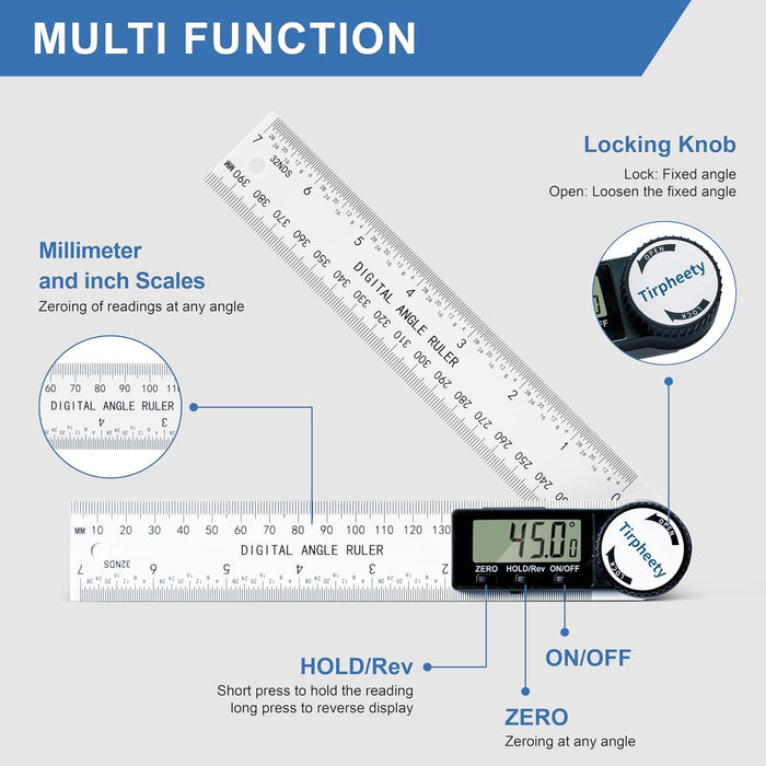 Digital Angle Finder Protractor, 7-Inch (200mm) Measuring Tool