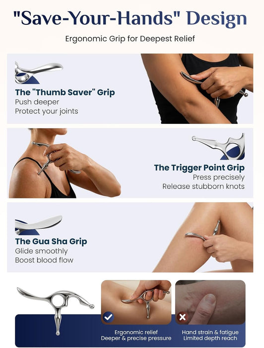 Trigger Point Massage Tool & Muscle Scraper Tool, Stainless Steel Body Gua Sha Tool for Deep Tissue Pain Relief & Fascia