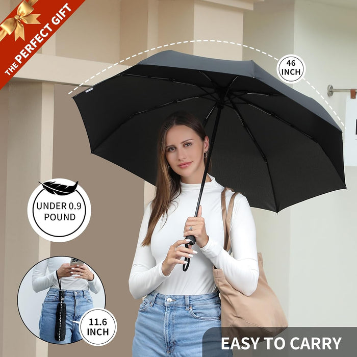 Windproof Travel Umbrella, Auto Open Close Lightweight Compact Portable Backpack Folding Umbrella, Perfect for Car, Purs
