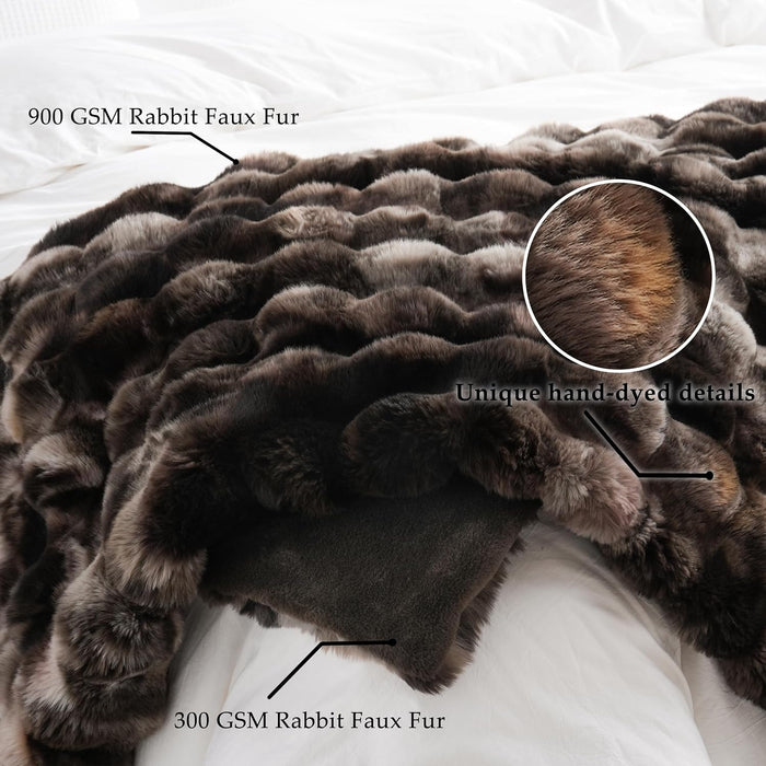 Fluffy Faux Fur Throw Blanket for Couch, Soft Plush Thick Cozy Fuzzy Luxury Minky Bubble Blanket for Home Living Room Decor Gift for Women, Tie-dye Coffee, 50" x 60", 1100GSM