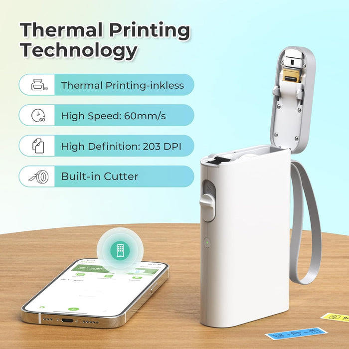 P21 Label Maker Machine with Tape, Bluetooth Label Printer, White