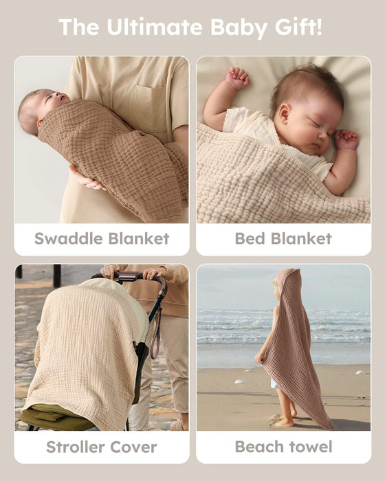 Hooded Baby Bath Towels 2 Pack 100% Muslin Organic Cotton with Hood