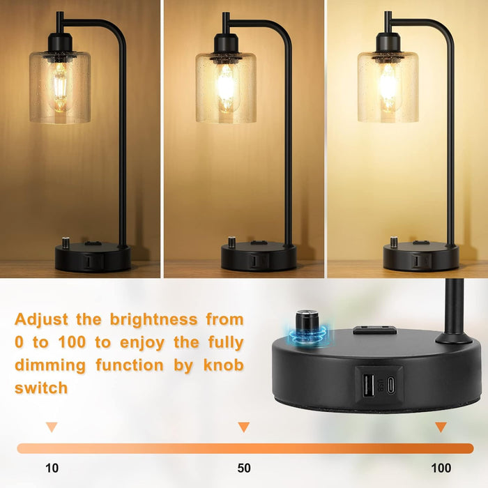 Industrial Bedside Lamps Set of 2, Fully Dimmable Desk Lamps for Bedroom