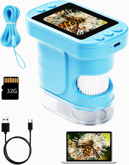 1000X Kids Handheld Digital Microscope, 32GB SD Card, 2.4" IPS Screen