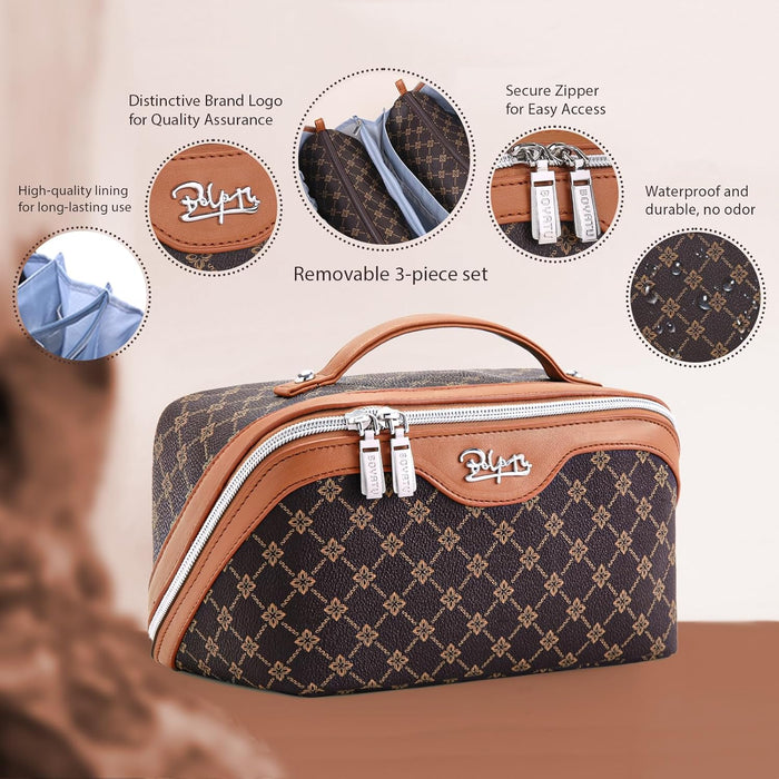 Travel Makeup Bag Cosmetic Bags for Women: 3-Piece Make up Bag Set