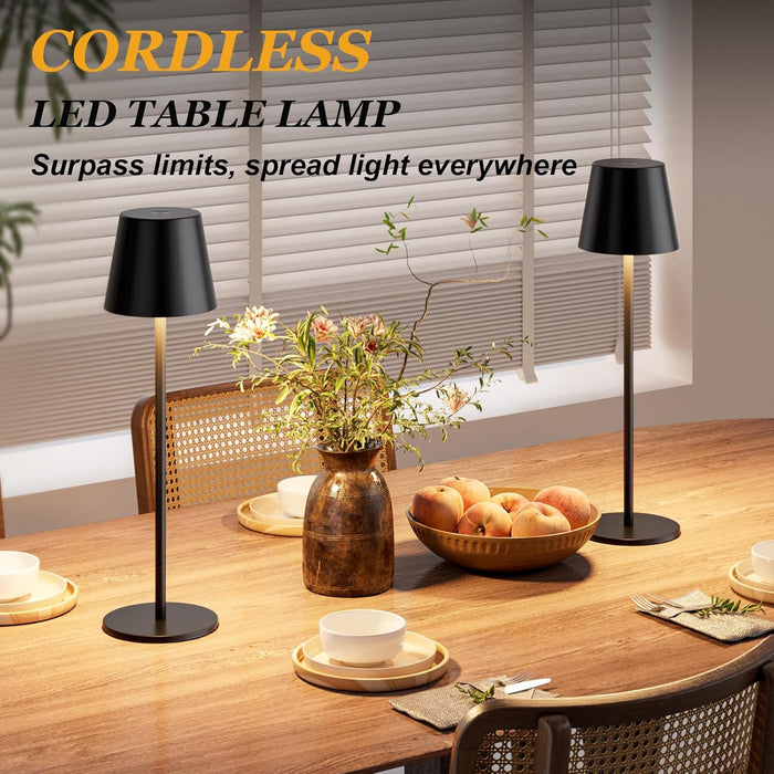 Rechargeable Table Lamp Sets, Cordless Battery Operated Lamps, Black