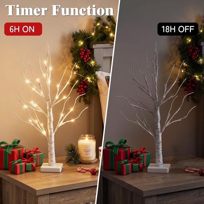 Christmas Decorations, 2FT Birch Tree with LED Lights, Warm White Light up Tree Lamp, Artificial Trees for Home Table In
