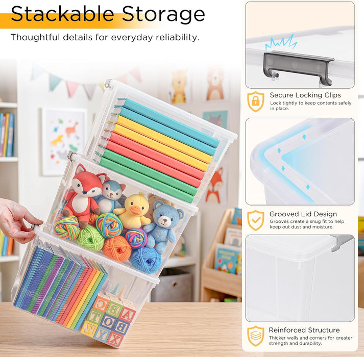 6Packs 7.8Qt Plastic Storage Bins with Lids, Clear Organizer