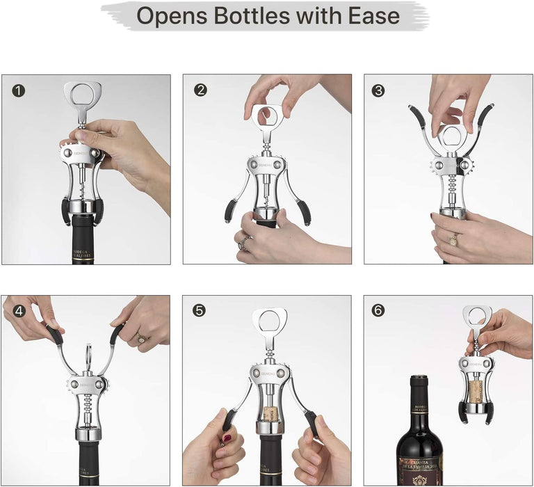Wine Opener, Premium Wing Corkscrew Wine Bottle Opener, Silver