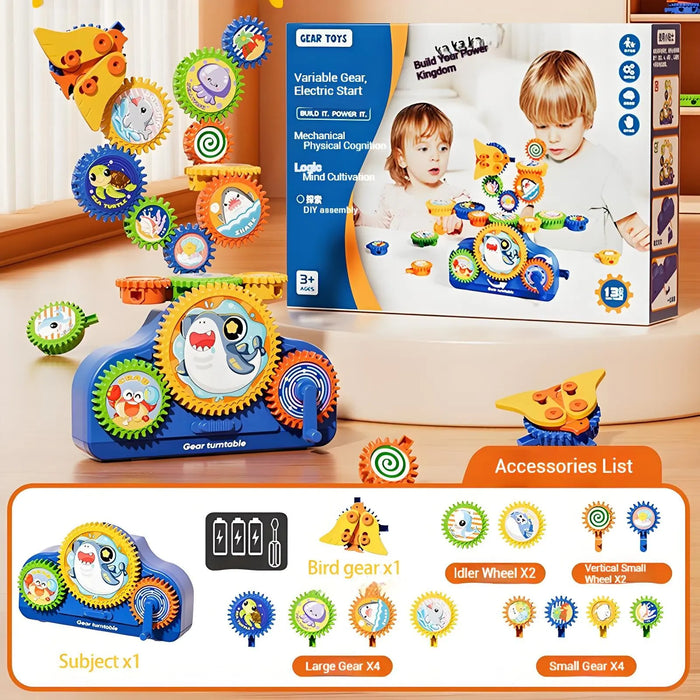 Kids Electric Gears Building Toy Set 3D Rotate Gears Assembly Model STEM Construction Toy Set Kids Educational Toys Xmas Gifts