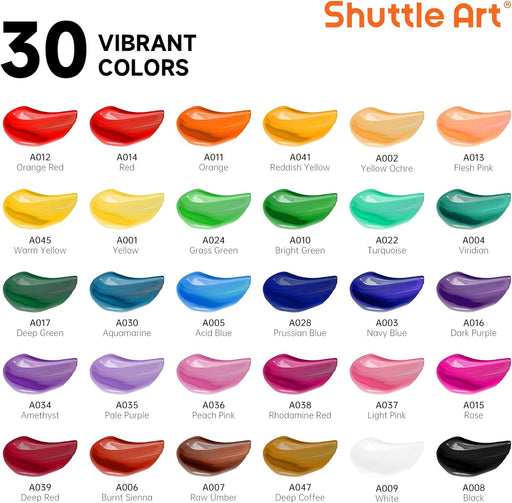 Acrylic Paint Set, 30 x12ml Tubes Artist Quality Non Toxic Rich Pigments Colors Great for Kids Adults Professional Painting on Rocks Canvas Wood Clay Fabric Ceramic Crafts