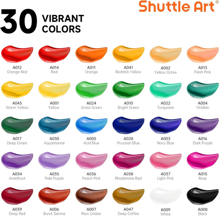 Acrylic Paint Set, 30 x12ml Tubes Artist Quality Non Toxic Rich Pigments Colors Great for Kids Adults Professional Painting on Rocks Canvas Wood Clay Fabric Ceramic Crafts