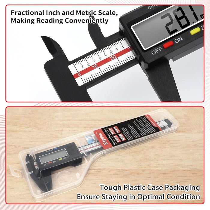 Digital Caliper, Upgraded Calipers 6 inch, Measuring Tool, Electronic Ruler, with Large LCD Screen, Auto-Off Feature, In