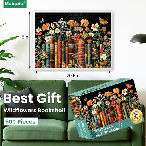 500 Piece Puzzle for Adults | Vintage Wildflowers Books Puzzle | Recycled Cardboard Plant Flowers Jigsaw Puzzle 500 Piec